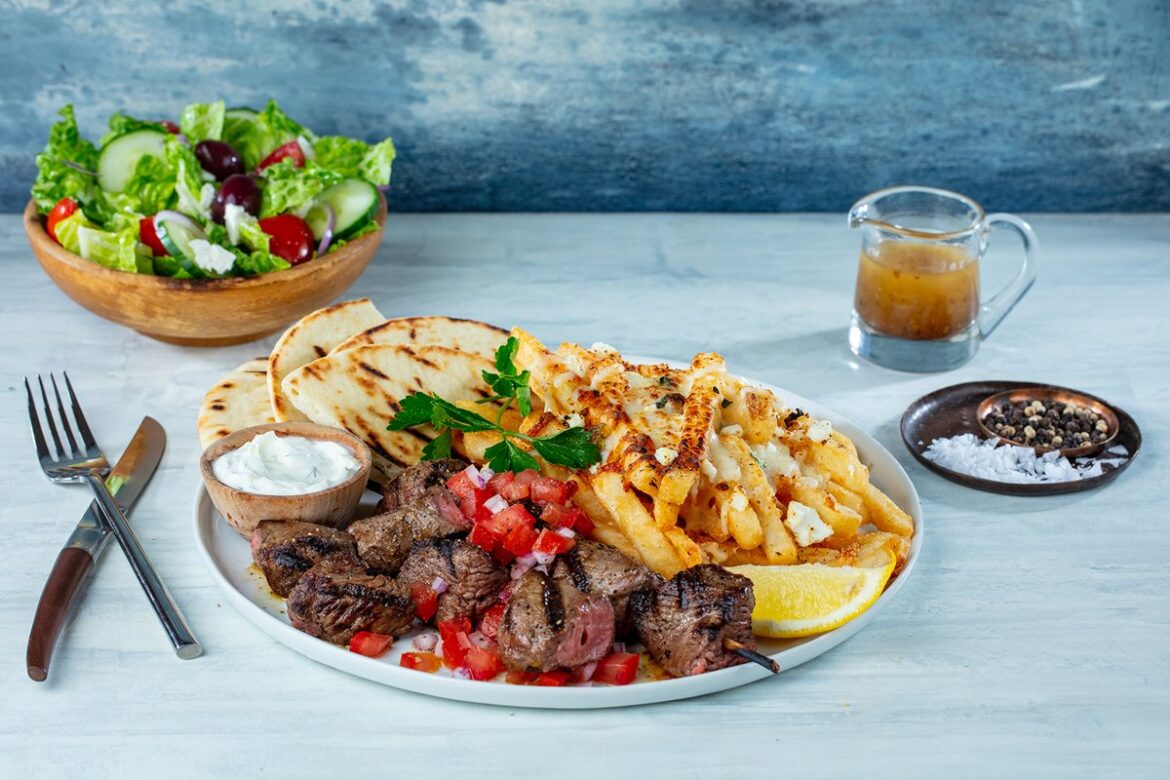 Steak Souvlaki platter from The Great Greek Mediterranean Grill